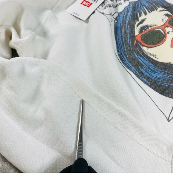 RE/DONE HANES Classic 100% Cotton Raglan Sweatshirt Pullover Top sz MEDIUM White - Picture 7 of 14